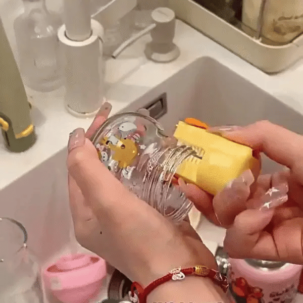 Bottle and cup cleaning brush in use